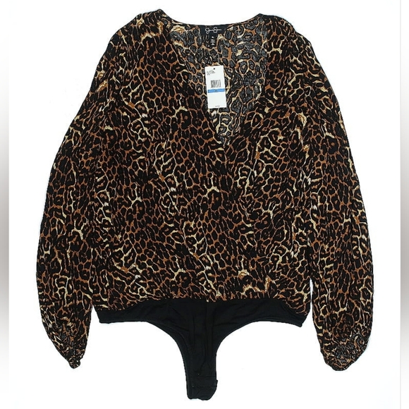 Jessica Simpson Leopard Print Plunge Bodysuit | Size XL - Picture 2 of 5
